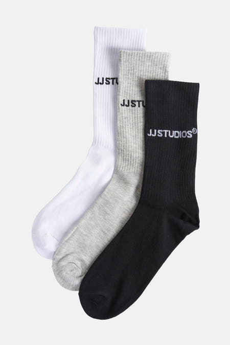 Chaussettes multicolores (multipack) d'ACCESSORIES BY JACK & JONES, avec impression de logo en blanc, gris et noir.