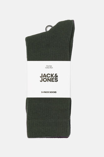 Chaussettes vertes multipack d'ACCESSORIES BY JACK & JONES, regroupées avec une bande blanche à logo et informations sur le produit.