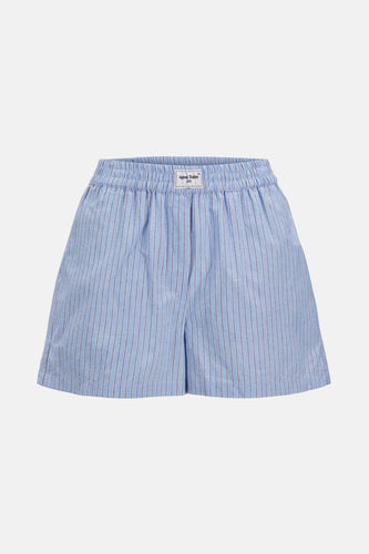 Blauw-wit gestreepte boxershorts met elastische tailleband.