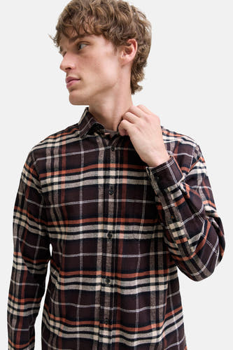 Chemise brune à longues manches d'ORIGINALS BY JACK & JONES, motif rayé et col montant.