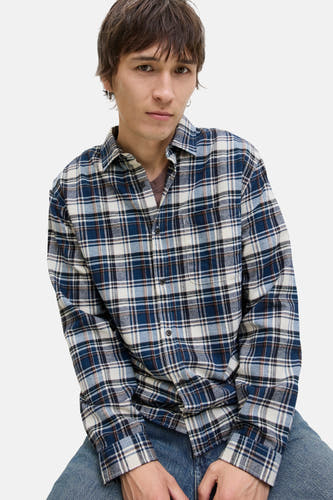Chemise bleue à manches longues d'ORIGINALS BY JACK & JONES, avec un motif à carreaux et une fermeture à boutons.