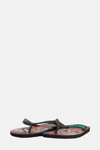 Chaussons noirs d'ACCESSORIES BY JACK & JONES, avec une imprimé colorée sur la semelle.
