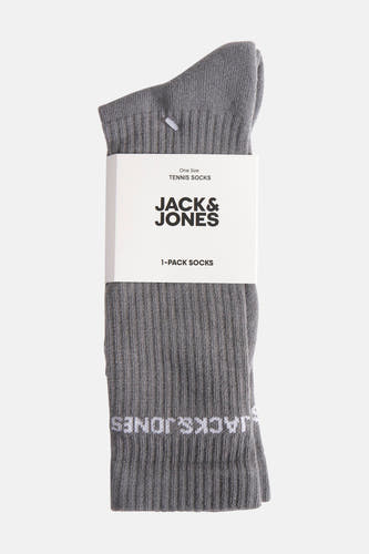Chaussettes grises d'ACCESSORIES BY JACK & JONES, avec une texture côtelée et un nœud blanc autour.