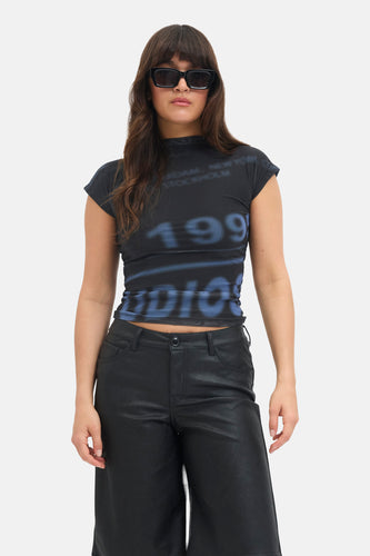 JXMINNA MESH SS HIGH NECK TOP WVN