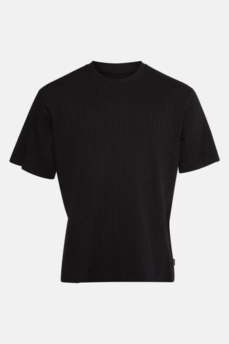 T-shirt noir à manches courtes de CORE BY JACK & JONES, avec une texture rayée.