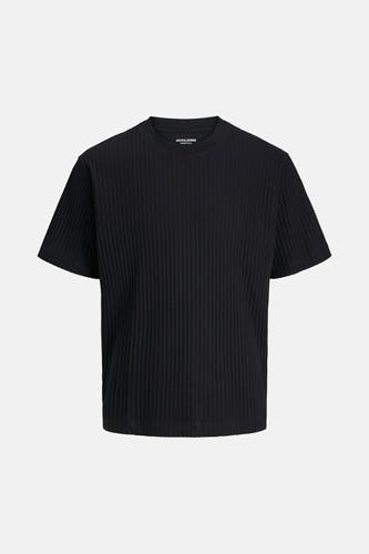T-shirt noir à manches courtes de CORE par JACK & JONES, avec une structure en côtes verticale.