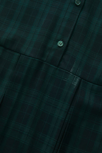Robe bleue à manches courtes de JJXX, avec un motif tartan et des boutons.