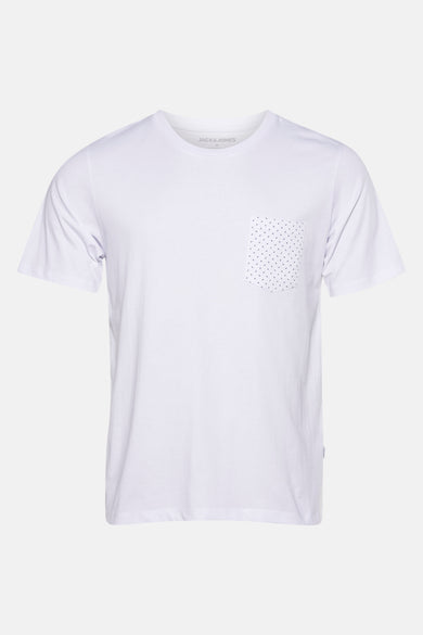 T-shirt blanc à manches courtes de PREMIUM by JACK & JONES, doté d'un poche avant avec un motif à points.