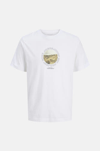 T-shirt blanc à manches courtes de CORE par JACK & JONES, avec une impression ronde sur la partie avant.