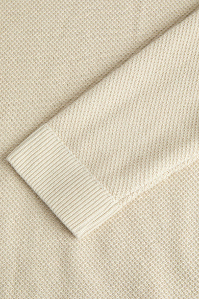Sweat-shirt beige à col V de PREMIUM BLUE par JACK & JONES, avec des manches longues et une fine structure à carreaux.