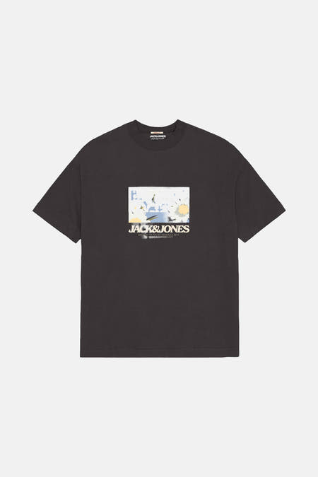 T-shirt noir à manches courtes d'ORIGINALS BY JACK & JONES, avec une impression graphique sur la partie avant.