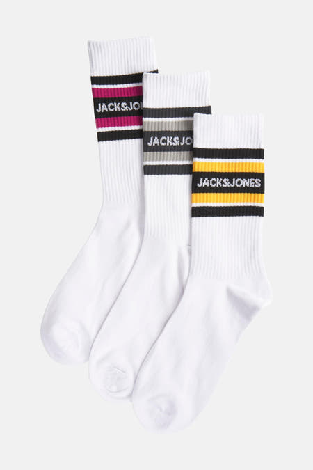 Chaussettes blanches (multipack) de JACK & JONES avec des rayures colorées et le logo.