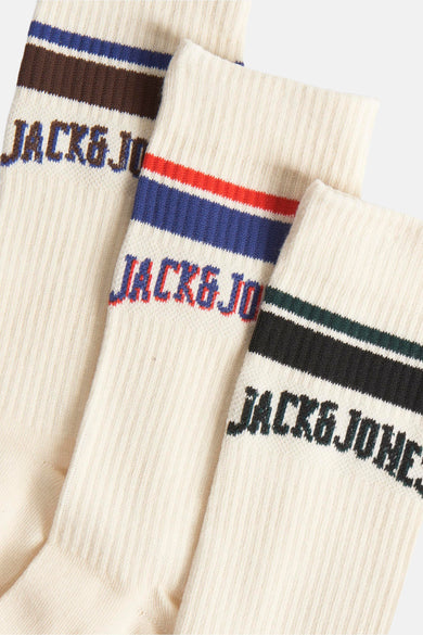 Ecru sokken (multipack) van ACCESSORIES BY JACK & JONES met gestreepte accenten en ingeweven logo.