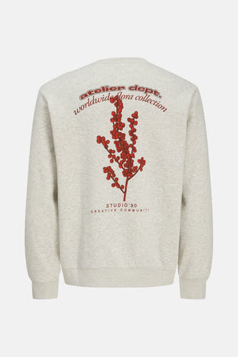 Gilet gris d'ORIGINALS BY JACK & JONES avec imprimé de fleurs rouges sur le dos.
