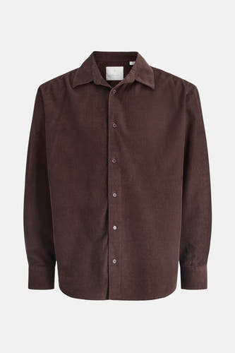 Chemise en corduroy marron à manches longues de PREMIUM BLUE par JACK & JONES, avec fermeture à boutons et col it.