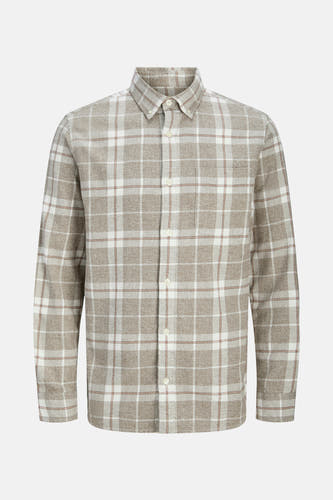 Chemise beige à longues manches de PREMIUM BLUE par JACK & JONES, avec un motif à carreaux.