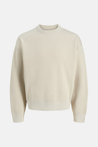 Sweat-shirt beige avec col rond de CORE BY JACK & JONES, doté d'un fin motif côtelé.