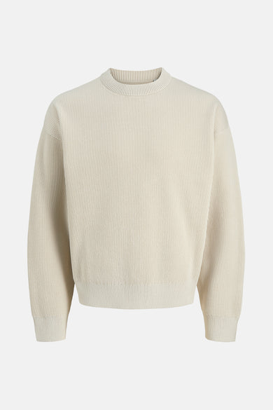 Sweat-shirt beige avec col rond de CORE BY JACK & JONES, doté d'un fin motif côtelé.