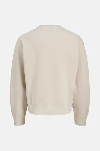 Gilet beige avec col rond de CORE BY JACK & JONES, en texture côtelée et longues manches, dos.
