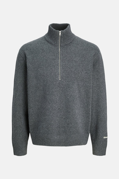 Sweat-shirt gris avec col rond d'ORIGINALS BY JACK & JONES, doté d'une fermeture éclair courte argentée.