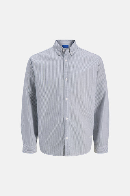 Chemise à manches longues rayée beige clair et bleu d'ORIGINALS BY JACK & JONES, avec col boutonné.