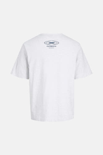 T-shirt gris à manches courtes de CORE BY JACK & JONES, avec un logo sur le dos.
