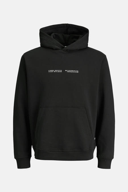 Gilet noir à capuche de CORE BY JACK & JONES, avec des manches longues et une poche kangourou.