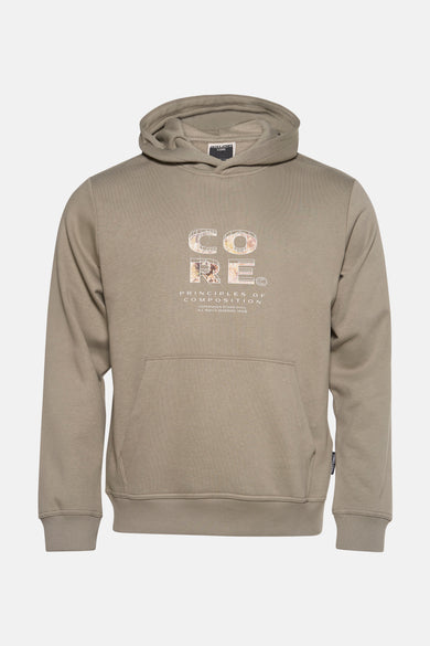 Kaki sweater met capuchon van CORE by JACK & JONES, met een grafische print op de voorkant.