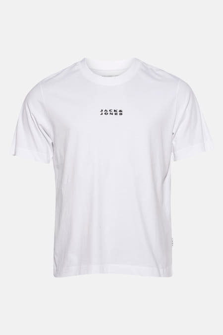 T-shirt blanc à manches courtes de CORE by JACK & JONES, avec petit logo sur la poitrine.