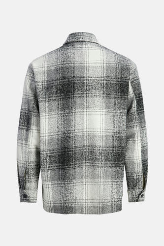 Gilet gris de CORE BY JACK & JONES, avec un motif à carreaux et des manches longues, vu de derrière.