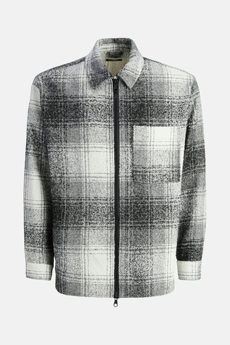 Gilet gris de CORE BY JACK & JONES avec motif à carreaux, longues manches et fermeture éclair.