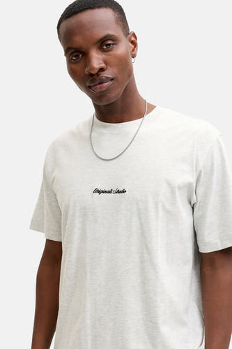 T-shirt gris à manches courtes d'ORIGINALS BY JACK & JONES, avec une chaîne et une petite impression.