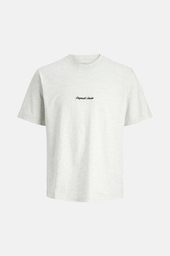 Grijs gemêleerd T-shirt met korte mouwen en zwarte tekst "Originals Studio".