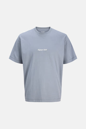T-shirt bleu à manches courtes d'ORIGINALS BY JACK & JONES, avec un imprimé sur la poitrine.
