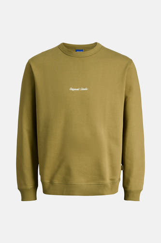Sweater vert de ORIGINALS BY JACK & JONES, avec une impression blanche sur la poitrine.