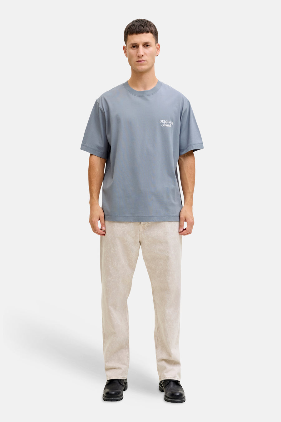 Blauw T-shirt met korte mouwen van ORIGINALS BY JACK & JONES, met een klein wit logo op de borst.
