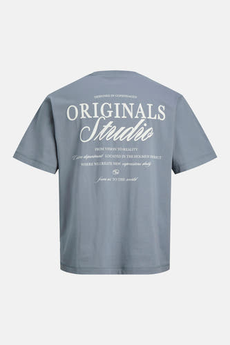 T-shirt bleu à manches courtes de ORIGINALS BY JACK & JONES, avec imprimé texte blanc au dos.