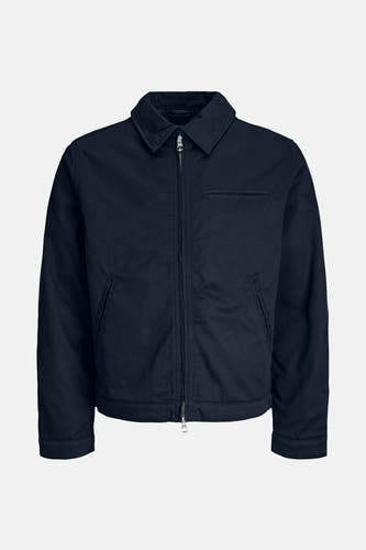 Manteau court bleu d'ORIGINALS BY JACK & JONES, avec un col et une fermeture éclair argentée.