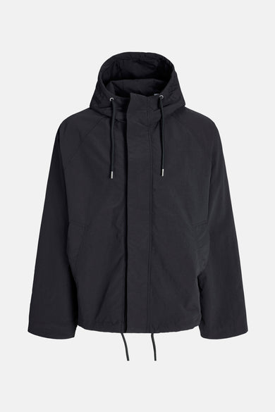 Manteau court noir d'ORIGINALS BY JACK & JONES, avec capuche et cordons.