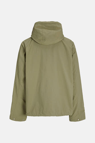 Manteau court vert de ORIGINALS BY JACK & JONES, avec capuchon et longues manches, vu de l'arrière.