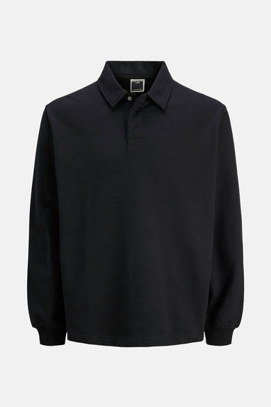 Gilet noir de CORE par JACK & JONES avec des manches longues et un col montant sur un fond blanc.
