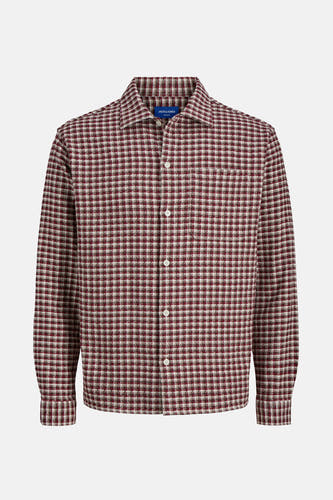 T-shirt à manches longues rouge d'ORIGINALS BY JACK & JONES, avec un motif à carreaux rayé et des boutons blancs.
