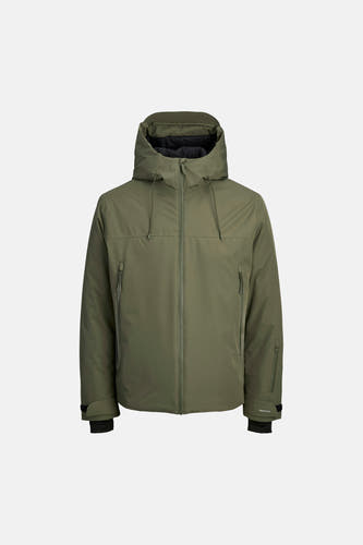 Veste courte verte de CORE BY JACK & JONES avec capuche, fermeture éclair et détail de manche Techfusion.