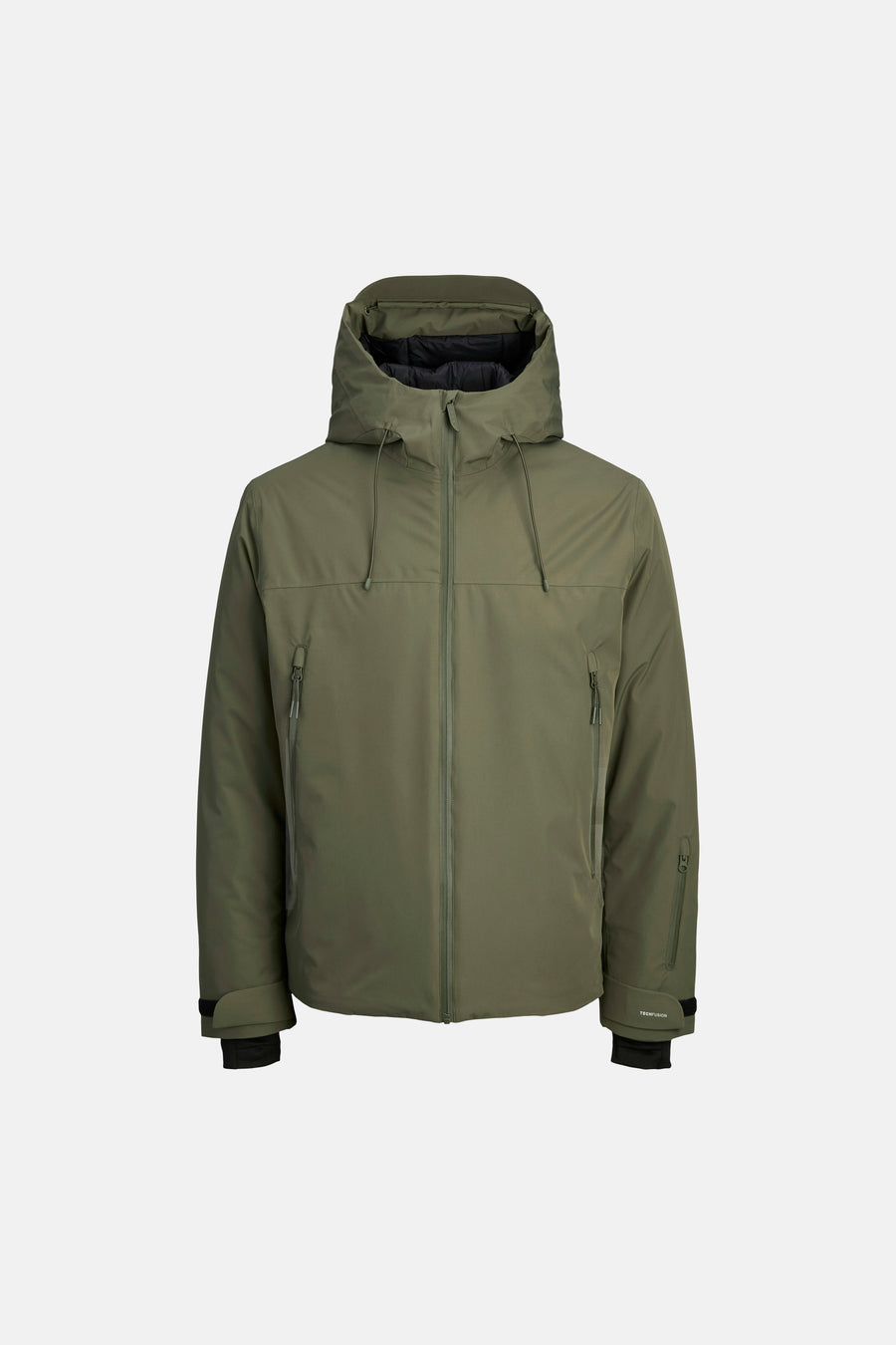 Veste courte verte de CORE BY JACK & JONES avec capuche, fermeture éclair et détail de manche Techfusion.