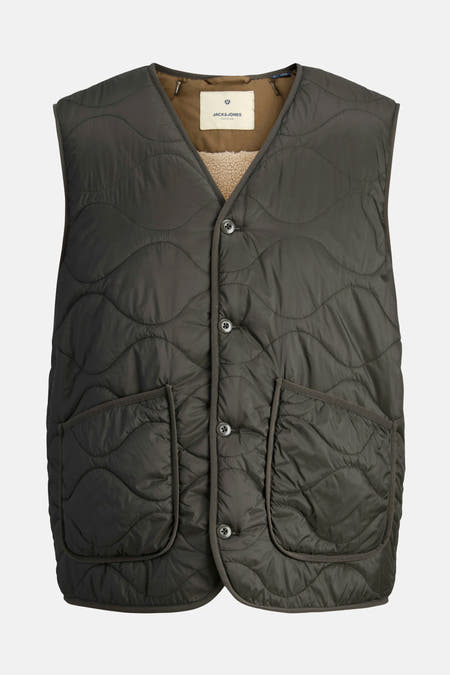 Gilet chauffant noir de PREMIUM BLUE par JACK & JONES avec fermeture à boutons, poches et une broderie en tricot côtelé.
