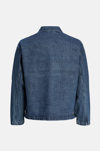 T-shirt en denim bleu marine d'ORIGINALS BY JACK & JONES, avec imprimé sur le dos.
