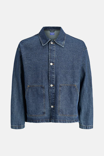 Chemise en jeans bleu marine d'ORIGINALS par JACK & JONES, avec fermeture à boutons et deux poches po.