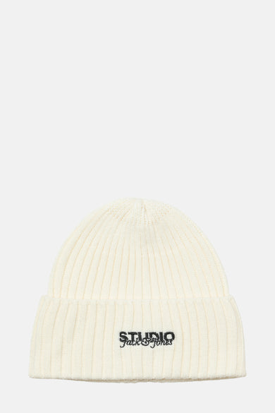 Casquette blanche d'ACCESSORIES BY JACK & JONES, avec des fines rayures et un logo de marque noir.