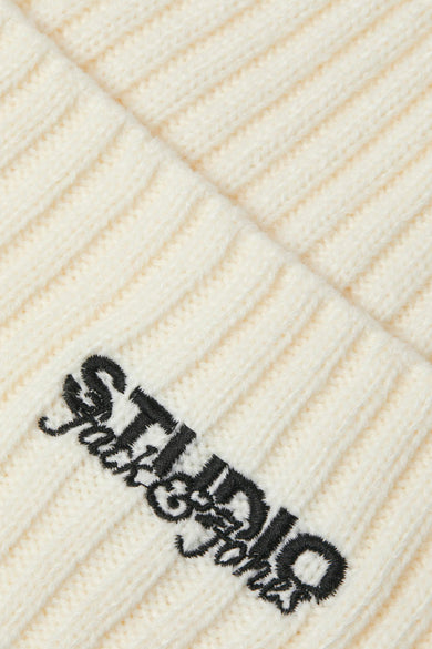 Casquette blanche d'ACCESSORIES BY JACK & JONES, avec des rayures tricotées et un logo brodé.