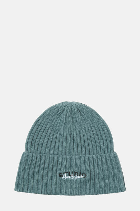 Casquette bleue d'ACCESSORIES BY JACK & JONES, avec un motif rayé fin et du texte brodé.